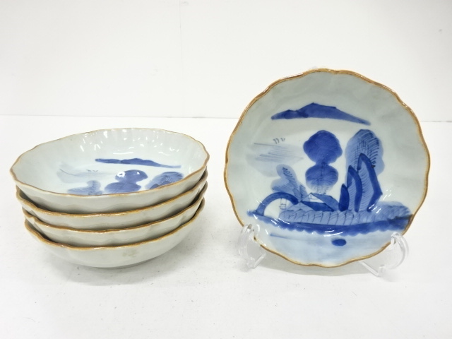 古伊万里　染付　山水　なます皿　5客揃